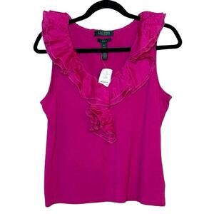 NWT Lauren Ralph Lauren Women’s Ruffled Tank Top Pink Dalea Size Petite Large